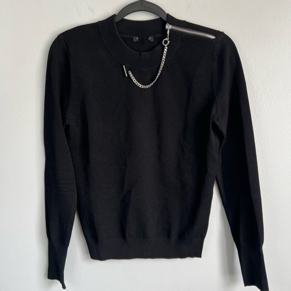 Louis Vuitton Women’s S • Black Uniform Sweater Top Silver Chain.